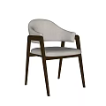 Modern Accent Chair With Light Upholstery And Dark Wood Armrest Frame