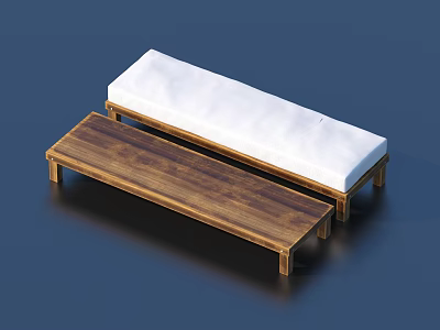 Wooden Bench With White Cushion And Natural Wood Frame For Indoor Decor 3d model