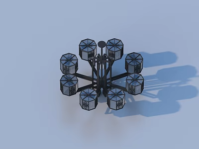 Modern Chandelier With Black Metal Frame And Multiple Glass Shades 3d model