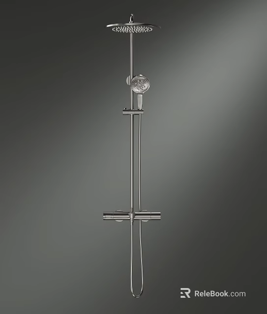 Modern Stainless Steel Shower Head with Handheld Sprayer and Adjustable Rod 3d model 