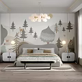 Kids Room Interior With Forest Deer Wall Art Cloud Chandelier And Wooden Floor