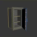 Gray Metal Storage Cabinet With Open Door And Shelves Inside For Home Use