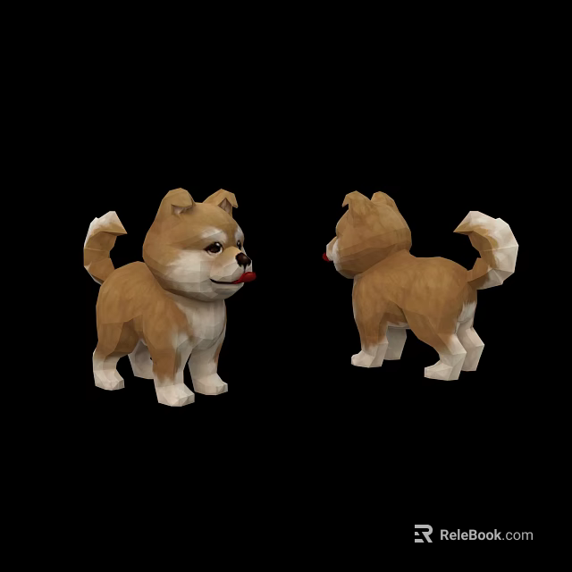 Cute Brown Puppies Low Poly 3D Model Front And Back Views Design 3d model 