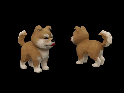 Cute Brown Puppies Low Poly 3D Model Front And Back Views Design 3d model