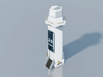 Modern White Swing Door Design In Tower Structure With Stairs And Details 3d model