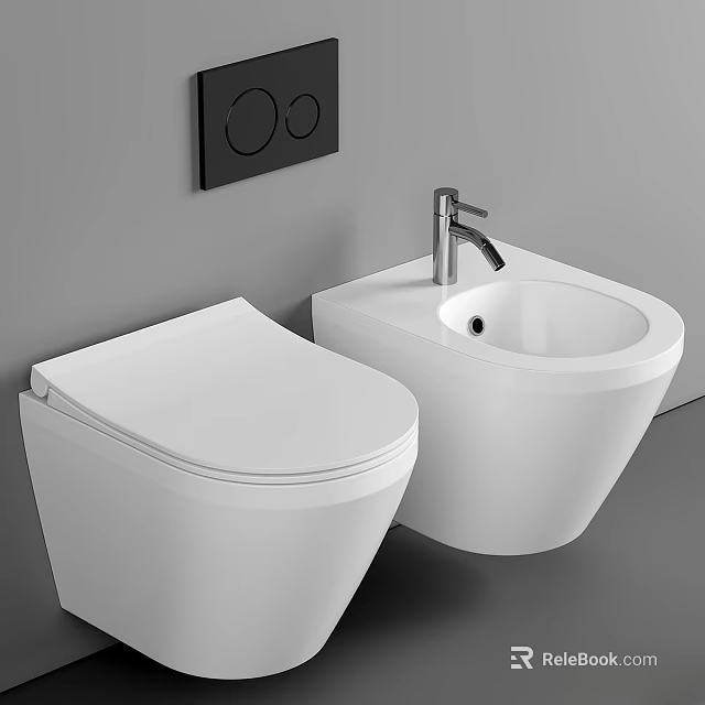 Modern White Wall Hung Toilet With Sleek Design And Clean Lines In Bathroom Interior 3d model 