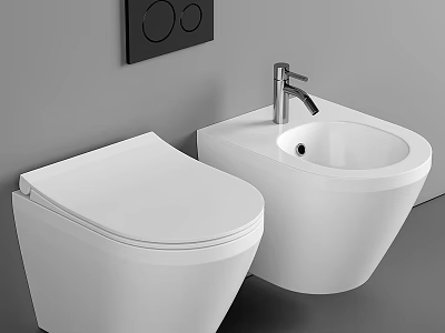 Modern White Wall Hung Toilet With Sleek Design And Clean Lines In Bathroom Interior 3d model