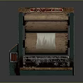 Vintage Industrial Press Machine With Green Frame Brown Rollers Red Label And White Material