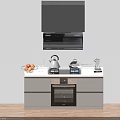Modern Kitchen Cabinets With Upper Dark And Lower Light Units Stove Kettle Fruits And Oven