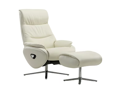 Cream Colored Modern Single Sofa With Leather Upholstered Ottoman And Metal Swivel Base 3d model