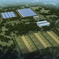 Aerial View Planning of Agricultural Area with Greenhouses Farm Fields Facility Buildings and Woodlands
