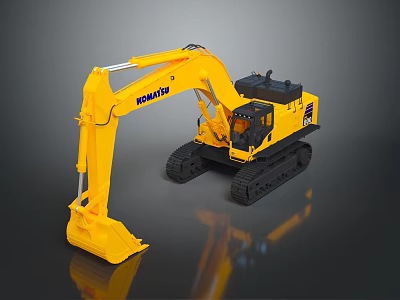 Yellow Komatsu Functional Vehicle Excavator Type With Tracks Cab And Front Bucket 3d model