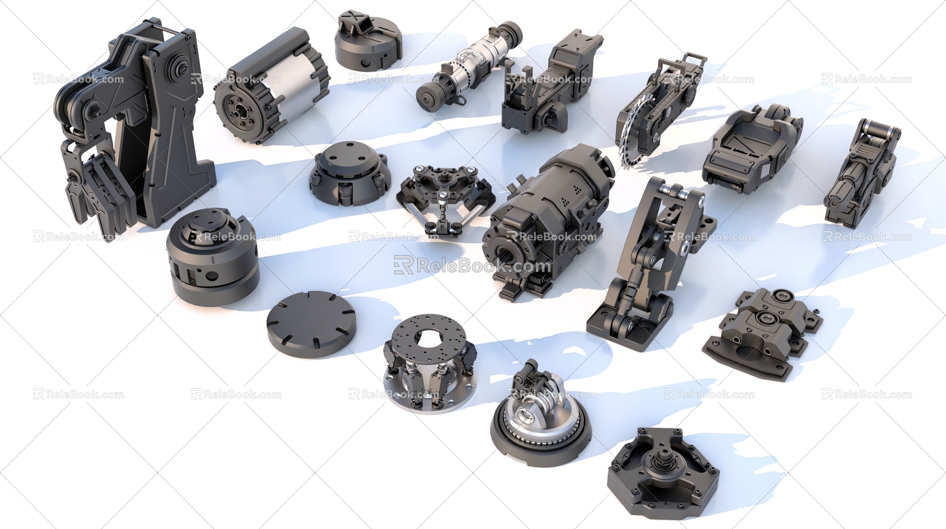 Hard surface mechanical parts combination of mechanical parts 3d model