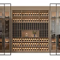 Elegant Modern Wine Cabinet Interior With Glass Doors Wooden Shelves And Wine Bottles Storage