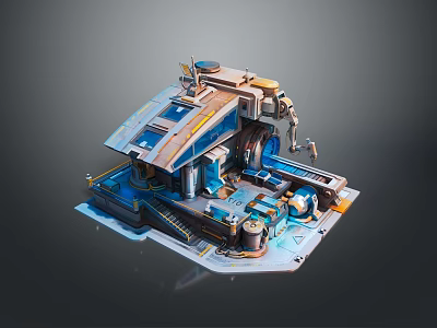 Sci fi Landscape with Futuristic Mechanical Structures Pipes and Platforms 3d model