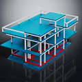 Multi Tiered Structure Model With Blue Platforms White Frames And Red Supports 3d model