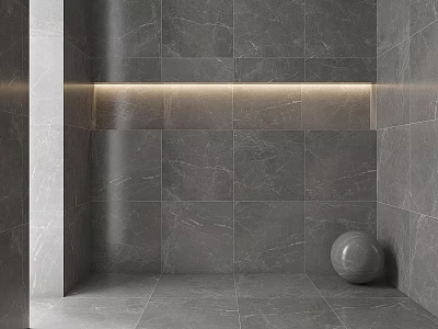 Gray Marble Wall Panel Design With LED Strip Light And Decorative Sphere 3d model