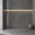 Gray Marble Wall Panel Design With LED Strip Light And Decorative Sphere 3d model