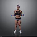Woman Lifting Dumbbells In Black Sports Bra Gray Shorts And White Sneakers