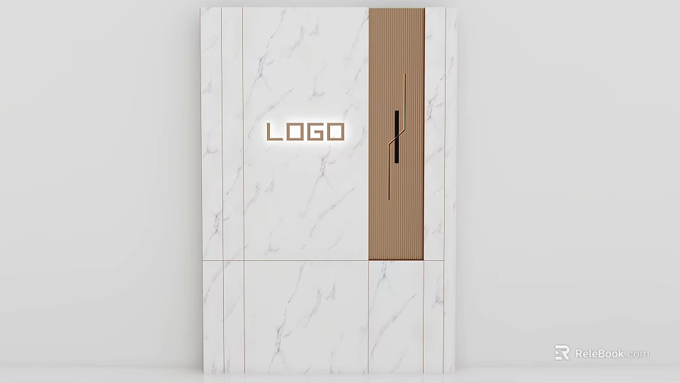 Modern Luxury Background Wall Design With Marble Panels Wood Grain And Logo 3d model 