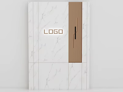 Modern Luxury Background Wall Design With Marble Panels Wood Grain And Logo 3d model