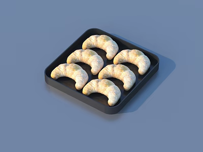 Freshly Baked Golden Flaky Croissants Arranged In Black Tray For Breakfast 3d model
