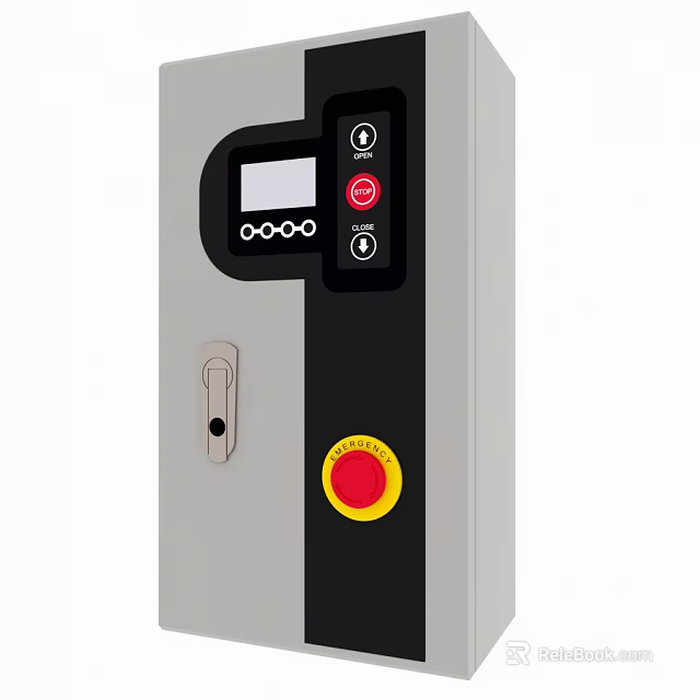 Device Control Panel With Digital Display Red Emergency Button And Key Lock 3d model 
