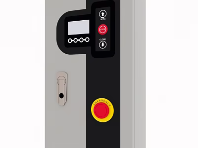 Device Control Panel With Digital Display Red Emergency Button And Key Lock 3d model