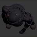 Futuristic Scifi Astronaut In Blue And Red Striped Spacesuit With Helmet