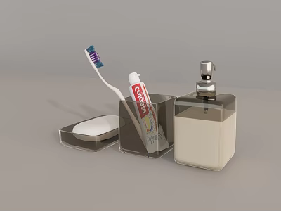Modern Daily Washing Supplies Including Toothbrush Toothpaste Soap Dish And Dispenser 3d model