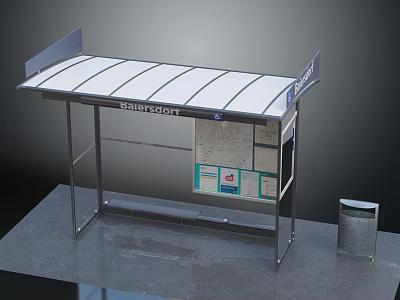 Bridgeport Bus Shelter With Roof Map Board Information Panel And Trash Can 3d model