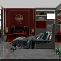 Modern Wedding Bedroom Furniture Specialty Store With Red Theme Display Cabinets And Beds