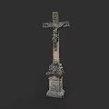Intricate Stone Cross Sculpture Featuring Crucifix Figure And Decorative Base