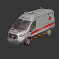 White Ambulance Vehicle With Blue Emergency Lights And Red Cross Sign
