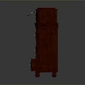 Dark Brown Wooden Chest of Drawers with Intricate Carvings and Metal Handles