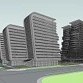 Modern Office Building Complex Design With Multiple High Rise Structures And Green Surroundings 3d model