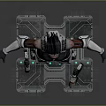 Futuristic Sci Fi Female Character In Mechanical Armor Standing On Glowing Tech Base With Detailed Design