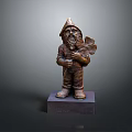 Detailed Gnome Statue Wearing Pointed Hat Holding Clover on Square Base