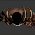 3D Model Of Bearded Shirtless Muscular Man With Shoulder Armor Arm Bands And Leather Loincloth