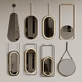 Modern Decorative Mirrors With Various Shapes And Gold Frames On Wall 3d model