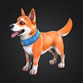 Cute Cartoon Dog With Orange White Fur And Blue Collar Standing Against Black Background