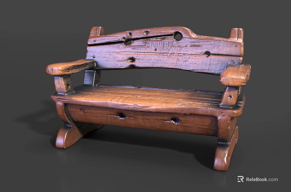 Outdoor Wooden Bench Featuring Armrests Natural Rustic Design And Solid Build 3d model 