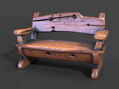 Outdoor Wooden Bench Featuring Armrests Natural Rustic Design And Solid Build 3d model