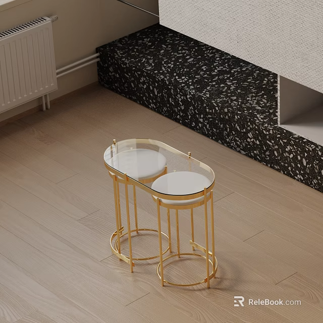 Elegant Modern Glass Top Gold Metal Frame Round Side Table For Living Room 3d model 