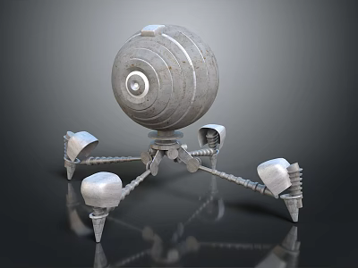 Futuristic Metallic Sphere With Robotic Mechanical Legs And Detailed Components Design 3d model