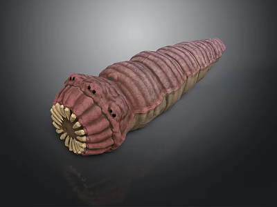Pink Brown Segmented Prehistoric Creature Model With Radiant Head And Textured Body 3d model