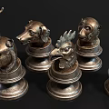 Detailed Animal Head Metal Sculptures With Various Wildlife Figures And Ornate Bases