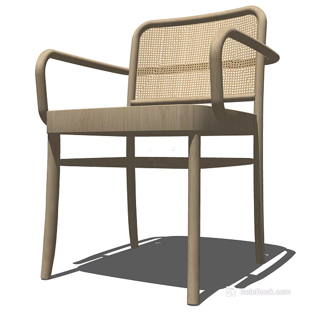 Natural Wooden Frame Armchair With Woven Backrest And Curved Armrests Design 3d model 