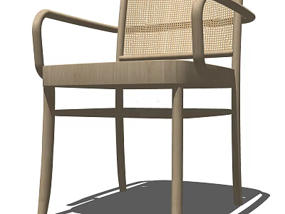 Natural Wooden Frame Armchair With Woven Backrest And Curved Armrests Design 3d model