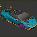 Blue Sports Car With Orange Accents Black Roof And Sleek Design